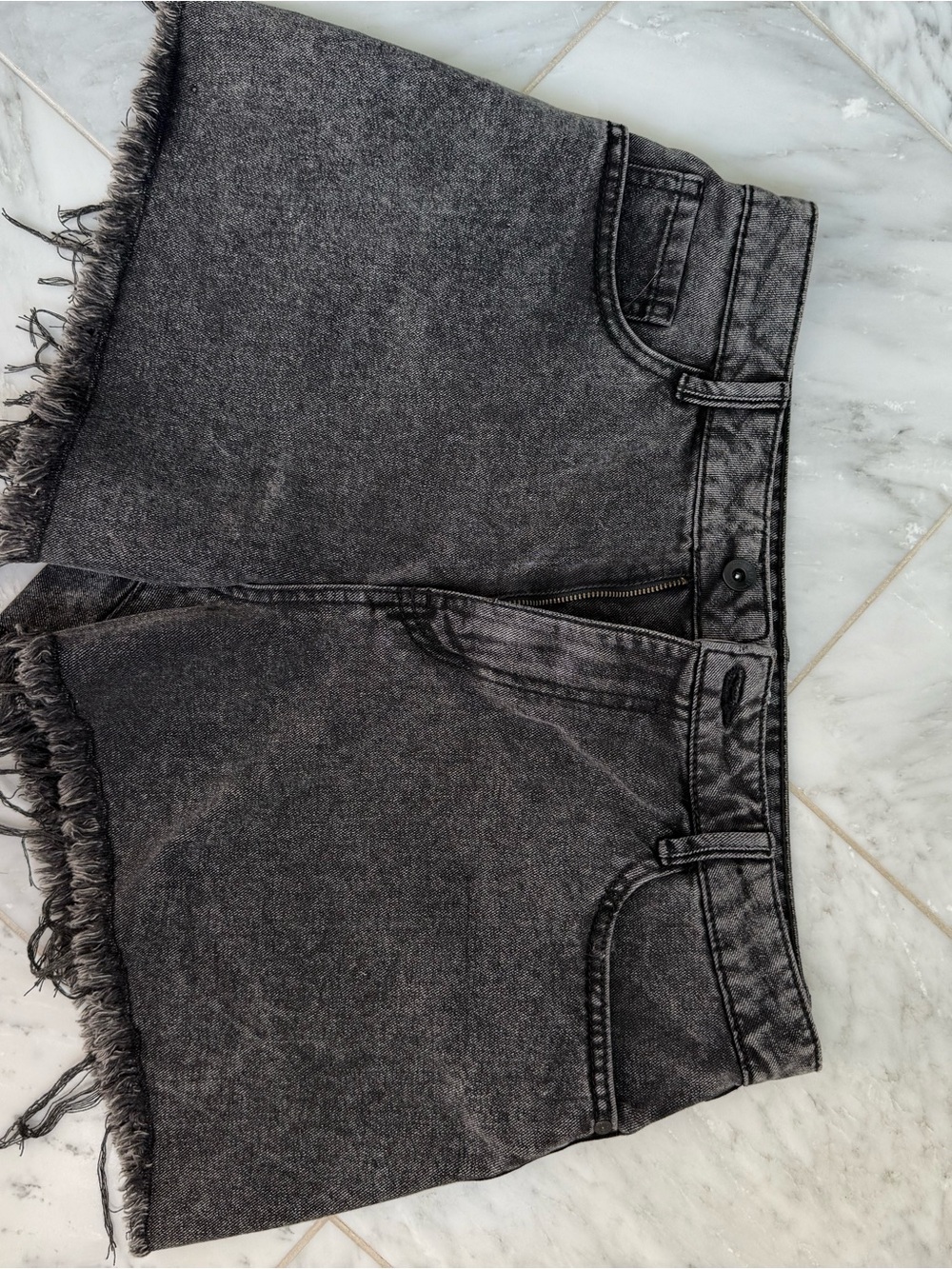 Rewash Black Washed Denim Jean Shorts with Frayed Hem